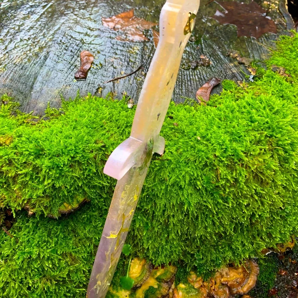 Pink clover and lichen resin dagger wall hanging